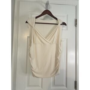 Nine & Co Cream Ruched Knot Shoulder Sleeveless Draped Top Size L Stretch